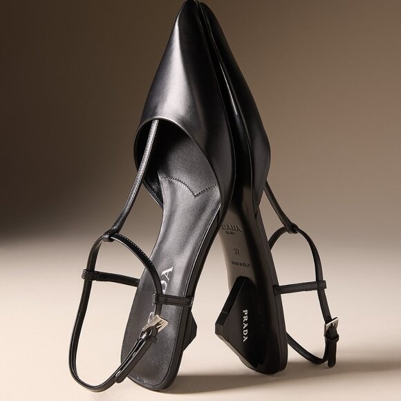 PRADA Modellerie Pointed Toe T Strap Ballerina Ballet Pumps Kitten Heels - Picture 3 of 15